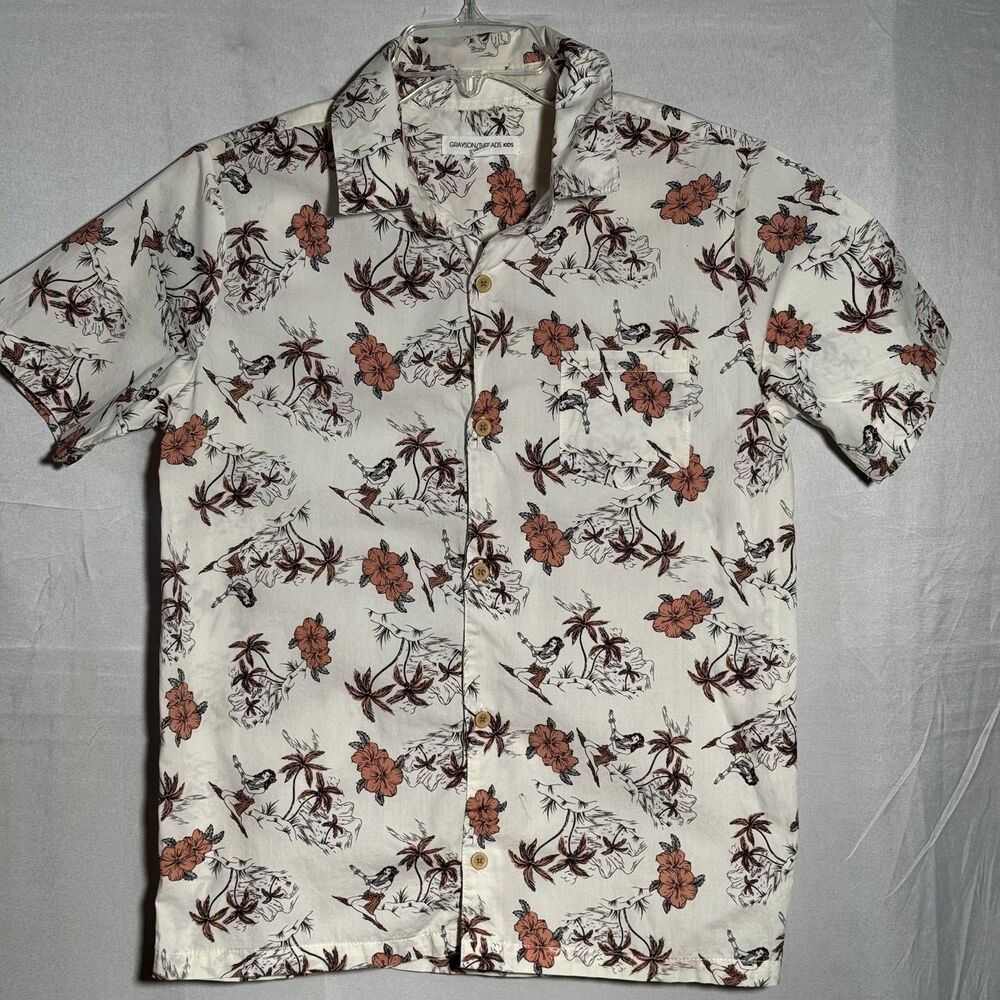 Grayson Threads Kids Boys Hawaiian Shirt XL 16 Button Front Aloha Floral Beach